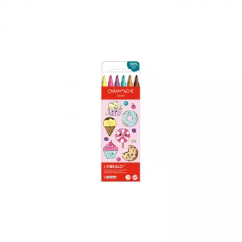 Feutres à pointe fibre CARAN D'ACHE Fibralo Kawaii Candy, lot de 6, à base d'eau, encre soluble dans l'eau, utilisation sèche ou humide (185.802)