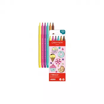 Feutres à pointe fibre CARAN D'ACHE Fibralo Kawaii Candy, lot de 6, à base d'eau, encre soluble dans l'eau, utilisation sèche ou humide (185.802)
