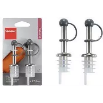 Verseur de bouteille en acier inoxydable Metaltex, ensemble de 2 pièces avec bouchons PE, versement contrôlé pour huile, vinaigre, vinaigrettes 257100080