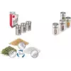 Jeu de saupoudreuses à épices Metaltex Shake Line, 3 pièces, verre avec couvercles rotatifs en acier inoxydable et plastique, 100 ml chacune 259851000