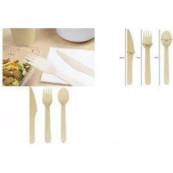 Set de couverts en bois jetables Kangaro, 200 pièces, bois de bouleau, 160 mm, biodégradable K-157510