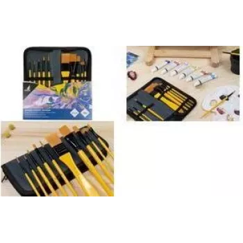 Ensemble de 10 pinceaux acryliques Kangaro, poils synthétiques, formes assorties, avec étui de rangement (K-840003)