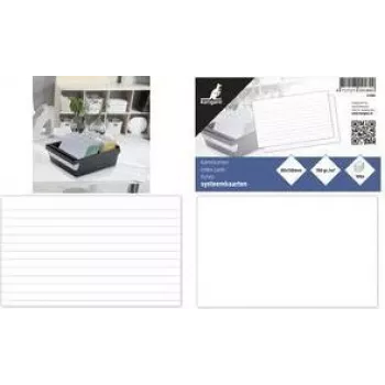 Fiches bristol KANGARO K-6104, 200 x 125 mm, lignées, carton blanc, 190 g/m², en-tête rouge, lignes bleu/gris, 100 fiches
