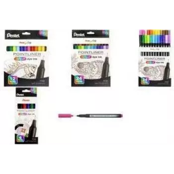 Ensemble de fineliners Pentel Arts Pointliner, 0,4 mm, encre à base d'eau, 12 couleurs assorties, boîte réutilisable (S40-12)