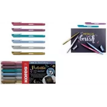 Feutre pinceau Kores Brush Tip Marker Metallic Style Brushpen en couleurs métallisées, pointe pinceau, idéal pour l'art et le bricolage - 1 pièce (M21461)