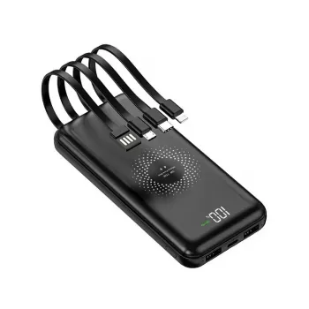 Batterie externe sans fil MRDISC PB-LEOsmart 10000mAh avec câbles intégrés, charge rapide PD22.5W, sortie sans fil 15W, noire