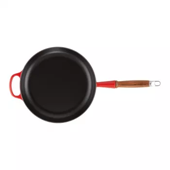 Poêle à frire en fonte avec manche en bois LE CREUSET 28 cm rouge
