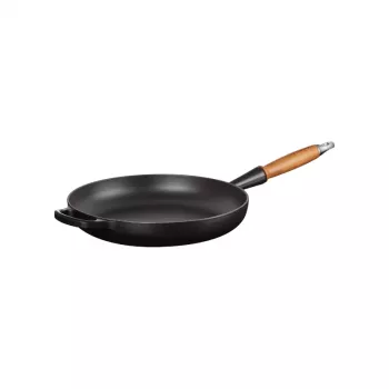 Poêle à frire en fonte avec manche en bois LE CREUSET Ø28 cm noir mat