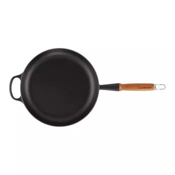 Poêle à frire en fonte avec manche en bois LE CREUSET Ø28 cm noir mat