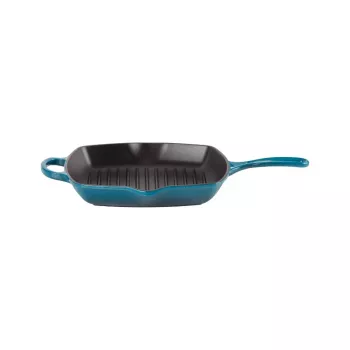 Poêle grill carrée en fonte Le Creuset 26x26 cm bleue