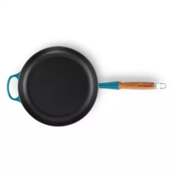 Poêle en fonte avec manche en bois LE CREUSET Ø28 cm bleue