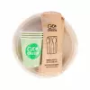 GOGREEN service de vaisselle de pique-nique compostable pour 4 personnes, 24 pièces, végétal, blanc naturel