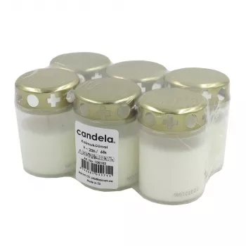 Bougies de cimetière CANDELA avec couvercles, lot de 6, ~20 h de combustion, blanches