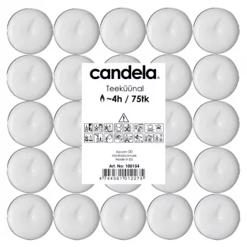 Bougies chauffe-plat CANDELA 75 pièces – chauffe-plats blancs non parfumés en paraffine dans coupelles en aluminium, 3,5-4 h de combustion