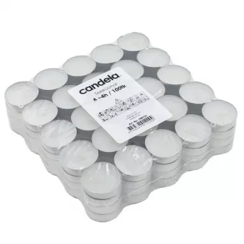 Bougies chauffe-plat CANDELA 100 pièces, blanches, non parfumées, 4 h de combustion