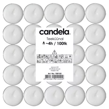 Bougies chauffe-plat CANDELA 100 pièces, blanches, non parfumées, 4 h de combustion