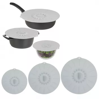 Ensemble de 3 couvercles en silicone ASI COLLECTION Ø20/26/30 cm gris