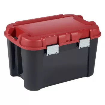 KETER DIY Totem boîte de rangement 60L avec couvercle, 59 x 39,5 x 36 cm, noir/rouge