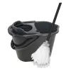 Kit de nettoyage de sol YORK 10 L avec presse à levier et balai plat microfibre, gris/rouge