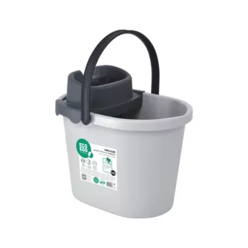 Seau ovale ECO EGO avec essoreur plat à bouton-poussoir, 10 L, gris/vert, polypropylène