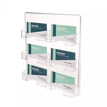 Porte-cartes de visite mural DEFLECTO 70601, 6 compartiments, polystyrène, transparent, capacité 300 cartes
