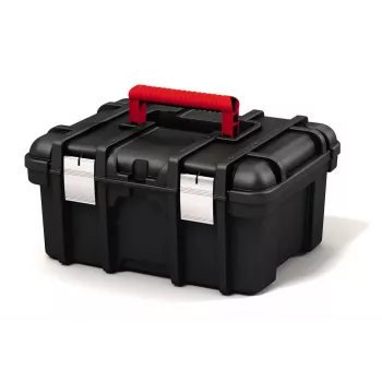 Coffret à outils KETER DIY 16, 41,9 x 32,7 x 20,5 cm, noir avec accents rouges, empilable, fermoirs métalliques, plateau amovible