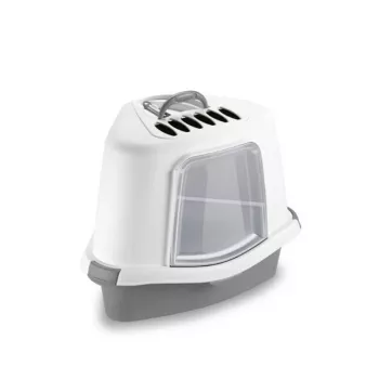 Litière d'angle couverte STEFANPLAST Sprint Corner Plus 56x40x40cm blanc/gris