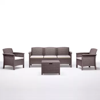 Ensemble de mobilier de jardin BICA Venezia 3 beige - salon d'extérieur 5 places avec structure en aluminium, tressage en corde et table en verre trempé