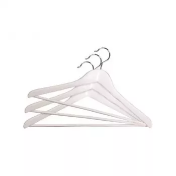 Cintres en bois ORDINETT lot de 3, blanc, 45 cm, crochet pivotant chromé, barre à pantalon