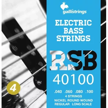Galli RSB40100 Bass Guitar Strings - 4-String Set, Nickel Plated Steel, Round Wound, .040-.100, Long Scale