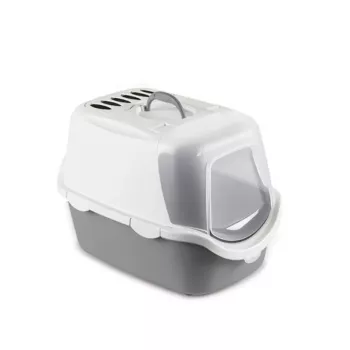 Bac à litière pour chat avec toit STEFANPLAST Cathy Easy Clean 56x40x40 cm blanc/gris