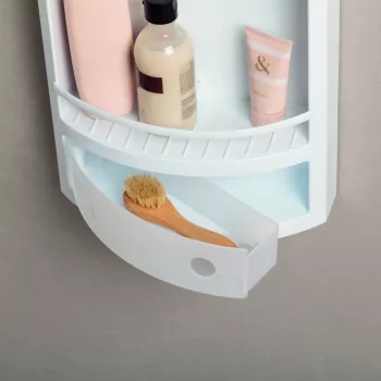 Étagère d'angle avec tiroir TATAY bleu cristal | rangement mural pour salle de bain