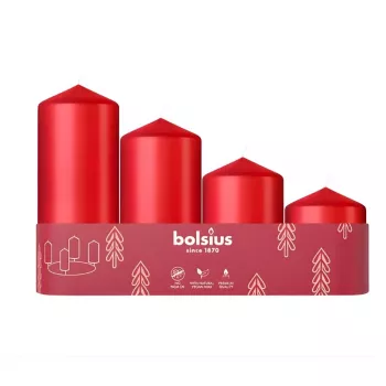 Bougies cylindriques BOLSIUS 4 pièces Ø120, 100, 80, 60x48 mm rouges