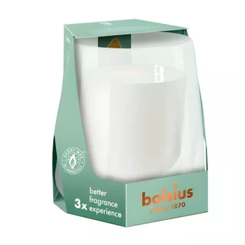 Bougie parfumée en verre BOLSIUS Clean Light vanille & fève tonka Ø95x85 mm