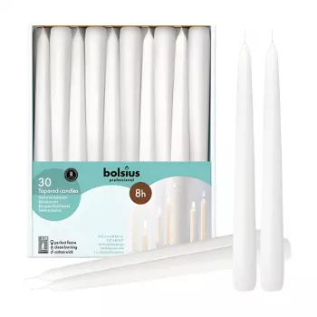 Bougies de table professionnelles BOLSIUS blanches 250/24 mm lot de 30