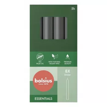 Bougies de table Bolsius 8 pièces en boîte 170/20 mm grises