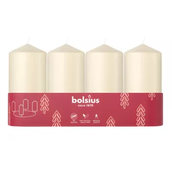 Bougies cylindriques Bolsius 4 pièces Ø100x48 mm, crème