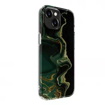 Coque Evelatus en PC pour Apple iPhone 15, marbre vert foncé