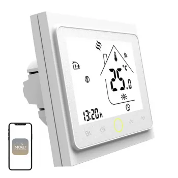 Thermostat connecté pour chauffage à eau MOES BHT-002 Wi-Fi LCD, écran tactile, commande par application et vocale, blanc