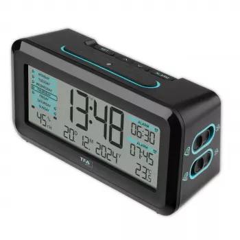 TFA Dostmann 60.2562.01.GB réveil radio-piloté noir bleu clair