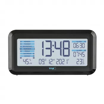 TFA Dostmann 60.2562.01.GB réveil radio-piloté noir bleu clair