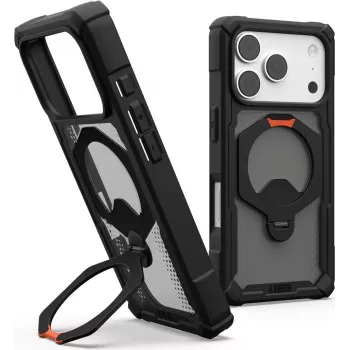 Coque UAG Urban Armor Gear Plasma XTE 360 MagSafe Kickstand pour Apple iPhone 18 Pro/17 Pro - gris transparent avec accents noirs et orange 114573114097