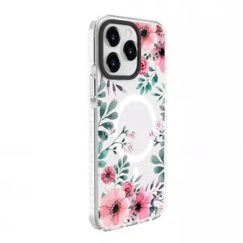 Evelatus coque PC+TPU avec MagSafe pour Apple iPhone 15 Pro Max - motif floral transparent