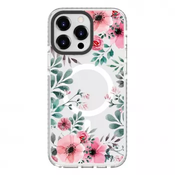 Evelatus coque PC+TPU avec MagSafe pour Apple iPhone 15 Pro Max - motif floral transparent