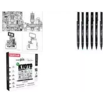 uni-ball PIN Kyoto ensemble de fineliners, 6 stylos à encre pigmentaire (noir, 0,1–pinceau), résistant à l'eau CF PIN/6 003