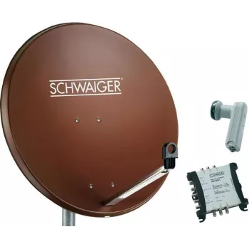 SCHWAIGER SAT System 80 cm 6 Participants Quattro LNB (without Switch) Brick Red with Multiswitch 5/6
