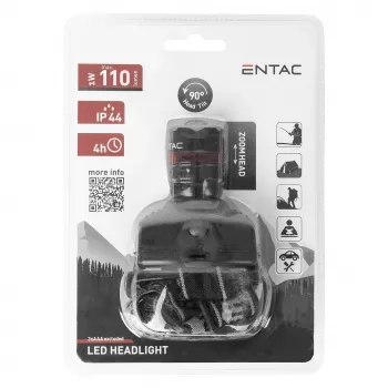 Lampe frontale LED zoom ENTAC EHL-ZOOM-1W-PL 1 W, noire