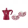 Ensemble cafetière italienne Bialetti Candyland Moka Express 3TZ, 150 ml, rouge + 2 tasses