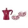 Ensemble cafetière italienne Bialetti Candyland Moka Express 3TZ, 150 ml, rouge + 2 tasses