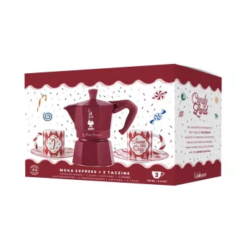 Ensemble cafetière italienne Bialetti Candyland Moka Express 3TZ, 150 ml, rouge + 2 tasses